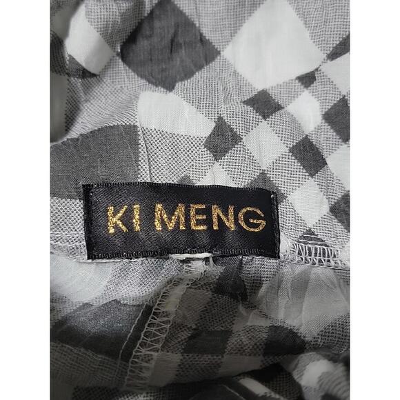 Ki Meng Top Blouse Fit M Checkered Wrinkled Polyester Lagenlook Art to Wear #C - Picture 12 of 14